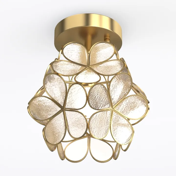 Brass Glass Floral Semi Flush Mount Ceiling Lamp 3D Model
