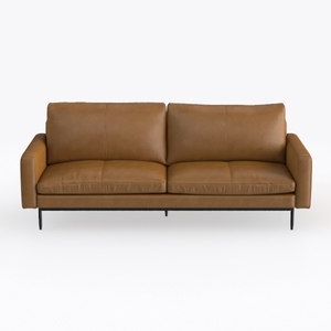 Modern Minimalist Brown Leather Sofa With Black Metal Legs 3D Model