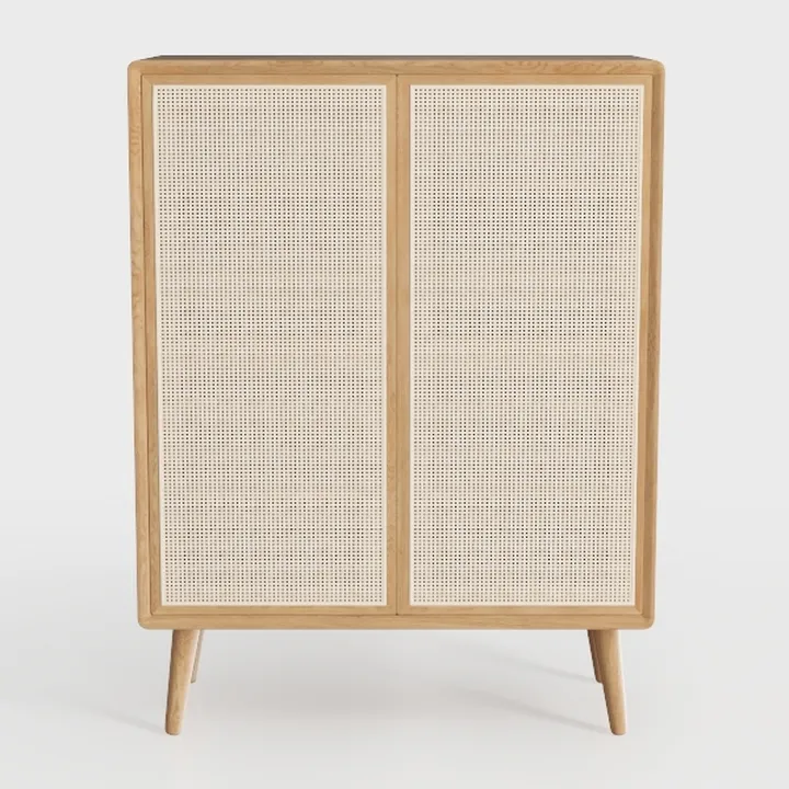 Minimalist Japandi Oak Rattan Cabinet 3D Model