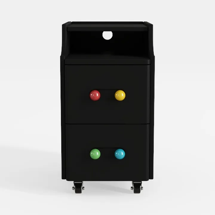 Modern Black Solid Wood Mobile Nightstand With Colorful Knobs 3D Model