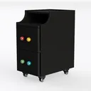 Modern Black Solid Wood Mobile Nightstand With Colorful Knobs 3D Model Left 45 Degree View