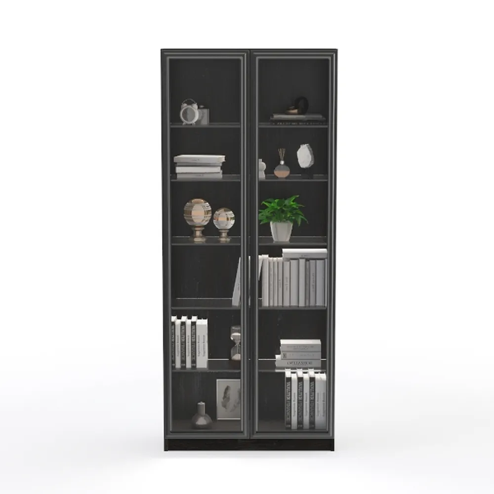 Metal Black Bookshelf with Doors, Tall Bookshelf