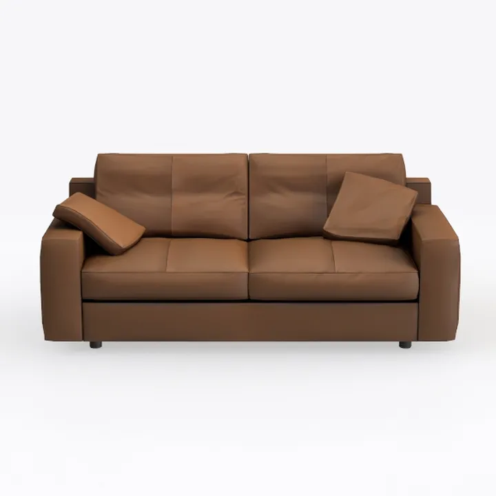 Modern Brown Leather Loveseat Sofa with Throw Pillows 3D Model