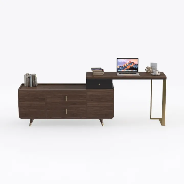 Mid-Century Walnut Metal Extendable Home Office Desk 3D Model
