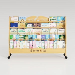 Solid Wood Mobile Kids Book Display Stand Storage Rack 3D Model
