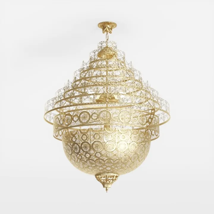 Vintage Ornate Brass Pendant Chandelier 3D Model