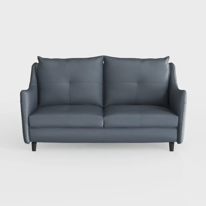 Modern Minimalist Dark Blue Leather Loveseat Sofa 3D Model