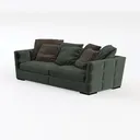 Modern Dark Green Velvet Upholstered 3 Seater Sofa With Throw Pillows 3D Model Left 45 Degree View