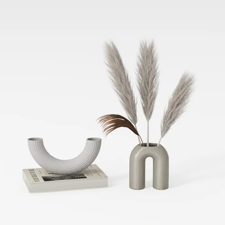 CEMABT Beige Ceramic Vase Set of 2 for Modern Minimalist Bohemian Decor-Warm Beige