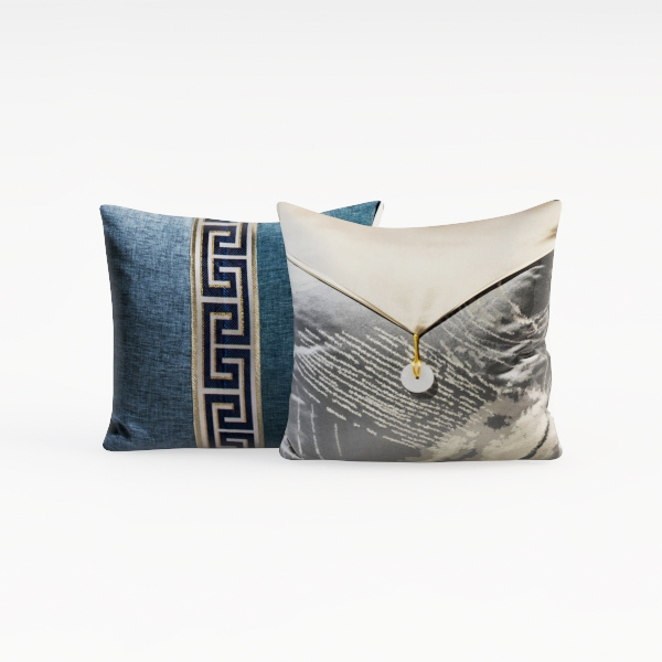 Yangest Navy Blue Patchwork Velvet Throw Pillow