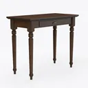 Vintage Solid Walnut Wood Console Table with Drawer 3D Model Right 45 Degree View