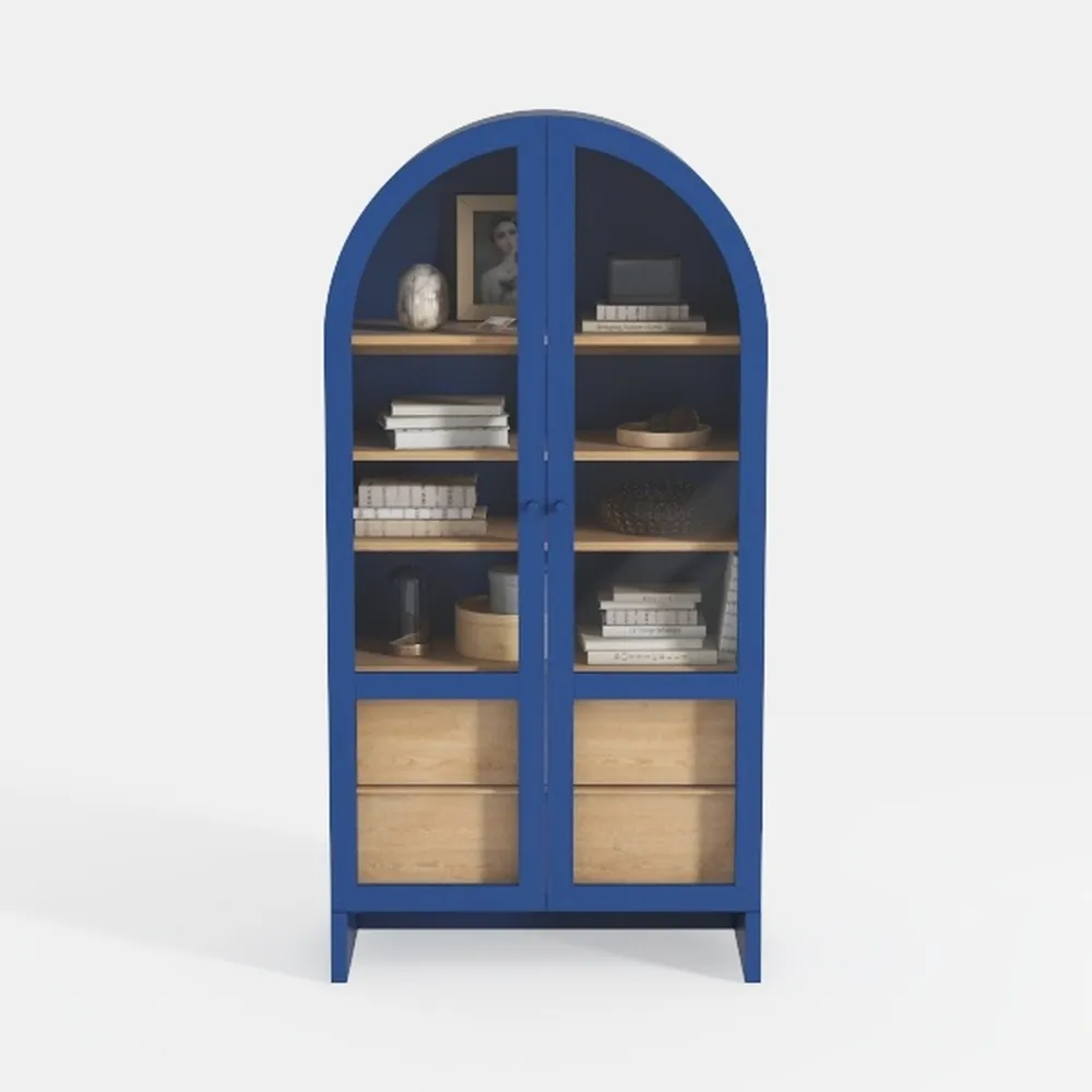 Arched Kitchen Pantry Cabinet with Glass Doors