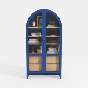 Arched Kitchen Pantry Cabinet with Glass Doors