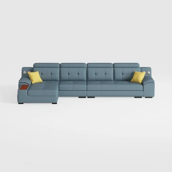 Modern Blue Fabric L Shaped Sectional Sofa with Throw Pillows 3D Model