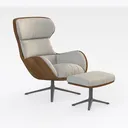 Modern Fabric Wood Metal Lounge Chair with Ottoman 3D Model Right 45 Degree View