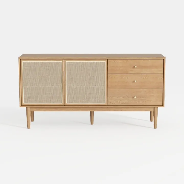 Mid Century Solid Oak Rattan Sideboard 3D Model
