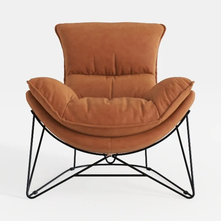 Modern Brown Fabric Upholstered Metal Frame Accent Chair 3D Model