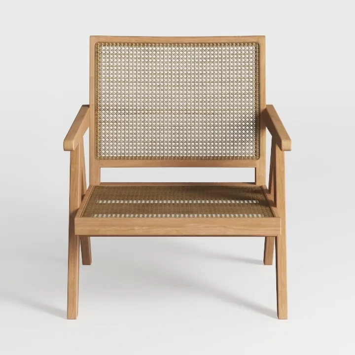 Minimalist Solid Wood Rattan Armchair 3D Model