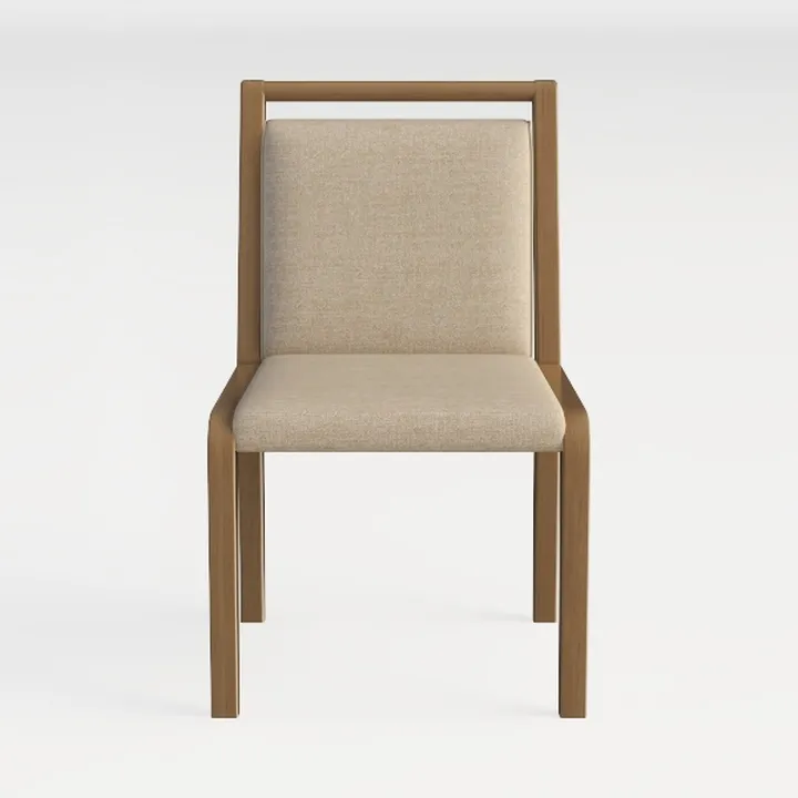 Minimalist Solid Wood Linen Upholstered Dining Chair 3D Model