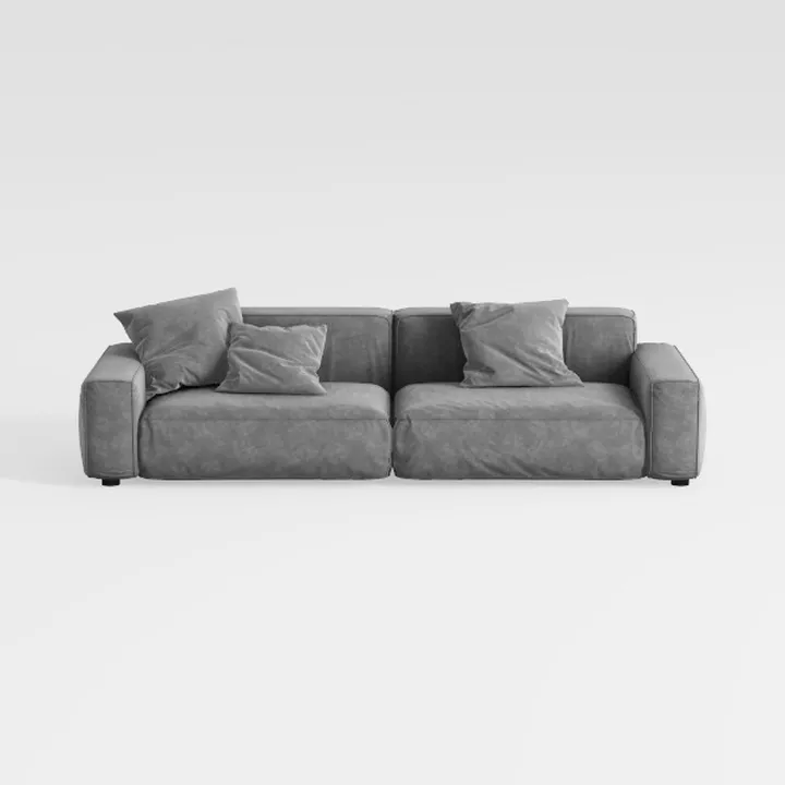 Minimalist Gray Fabric Large Modern Sofa 3D Model