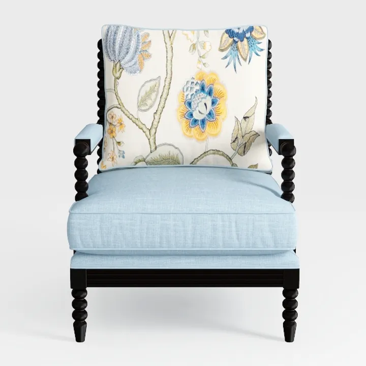 Vintage Floral Fabric Black Wooden Spindle Armchair 3D Model