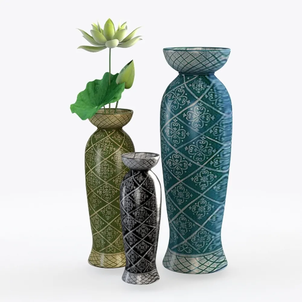 Ceramic Bud Vase Set, Fambe Blue Glazed Finish,