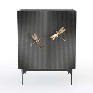 Modern Fluted Black Metal Accent Cabinet with Dragonfly Brass Hardware 3D Model