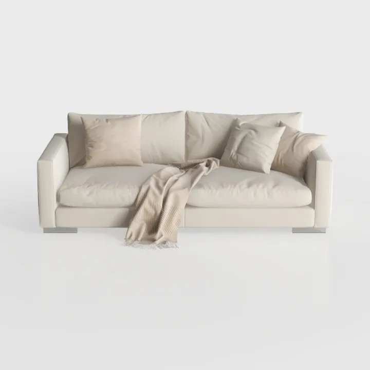 Minimalist Beige Fabric Modern Sofa With Throw Pillows 3D Model