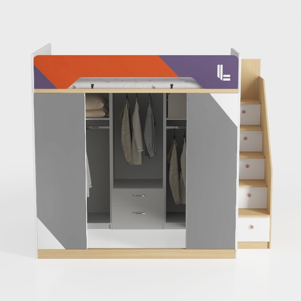 MUIRNAXI Full Size Loft Bed with Desk, Built-in Cl