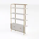 Modern Gold Metal Marble Open Shelf Bookshelf Cabinet 3D Model Left 45 Degree View