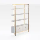 Modern Gold Metal Marble Open Shelf Bookshelf Cabinet 3D Model Right 45 Degree View