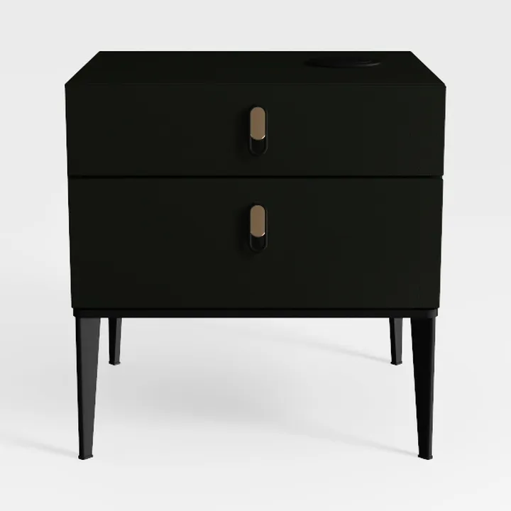 Modern Minimalist Black Solid Wood Metal Nightstand 3D Model