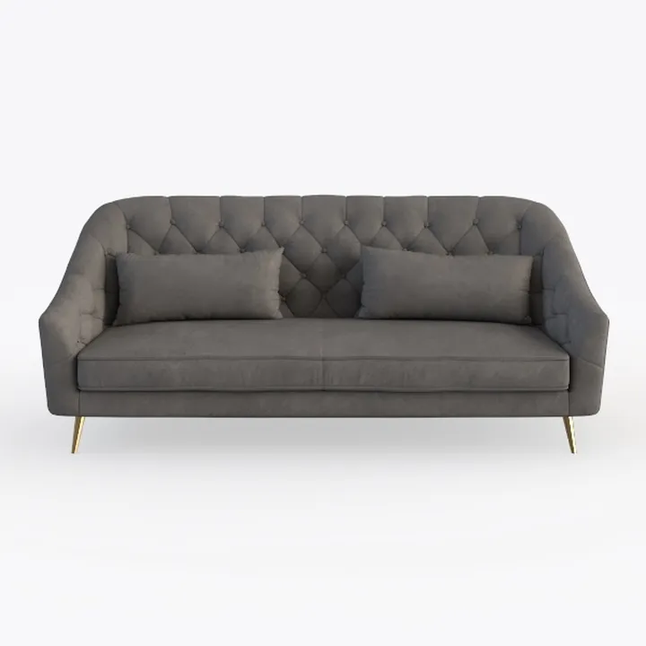 Modern Tufted Velvet Sofa With Gold Metal Legs 3D Model