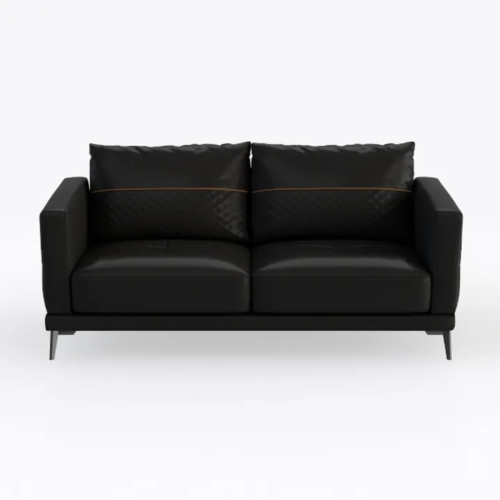 Modern Black Leather Quilted Two Seat Loveseat 3D Model