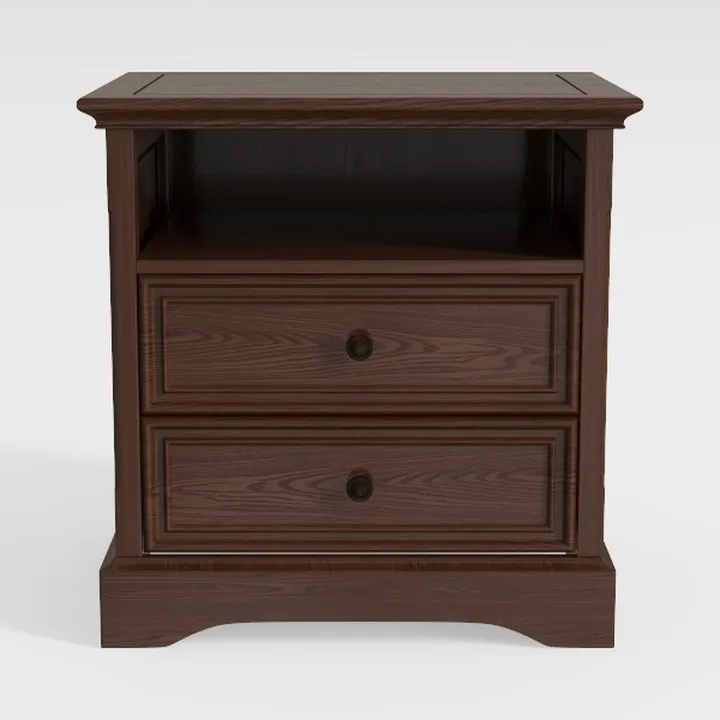 Traditional Solid Walnut Wood Nightstand with Drawers 3D Model