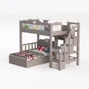 Minimalist Kids Solid Wood Bunk Bed With Storage Stairs 3D Model Left 45 Degree View