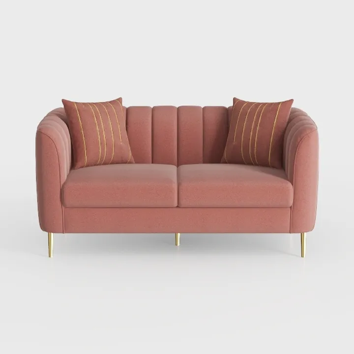Modern Pink Velvet Tufted Loveseat Sofa with Gold Metal Legs 3D Model