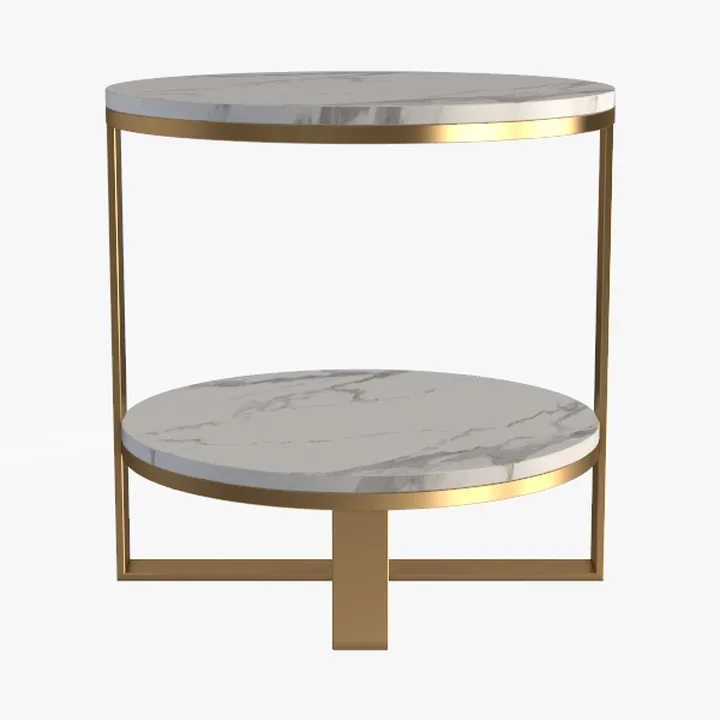Modern Marble Gold Metal Round Side Table 3D Model