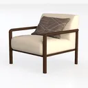 Modern Minimalist Fabric Wood Armchair with Decorative Throw Pillow 3D Model Left 45 Degree View