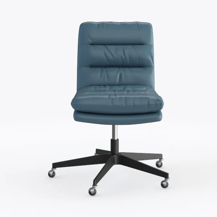 Modern Blue Leather Tufted Swivel Office Chair 3D Model