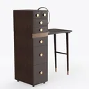 Modern Solid Wood Vanity Table with Round Mirror and Brass Accents 3D Model Right 45 Degree View
