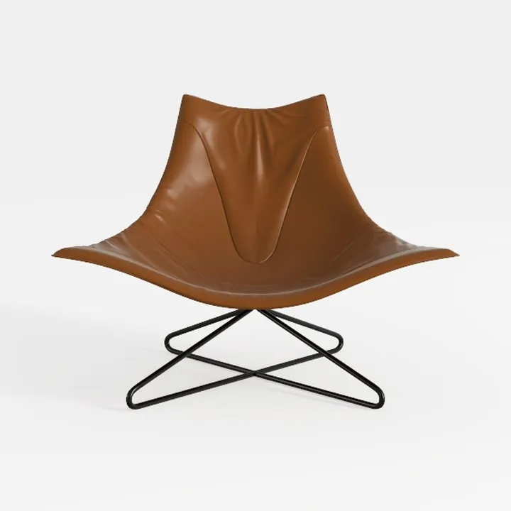 Modern Minimalist Brown Leather Metal Lounge Chair 3D Model