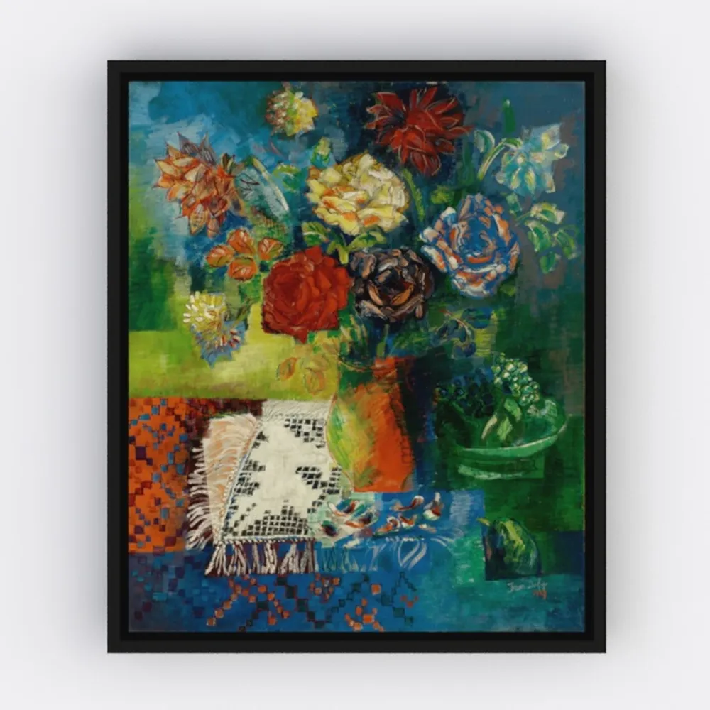 Dancing Colors Koi Black Float Frame Canvas Art