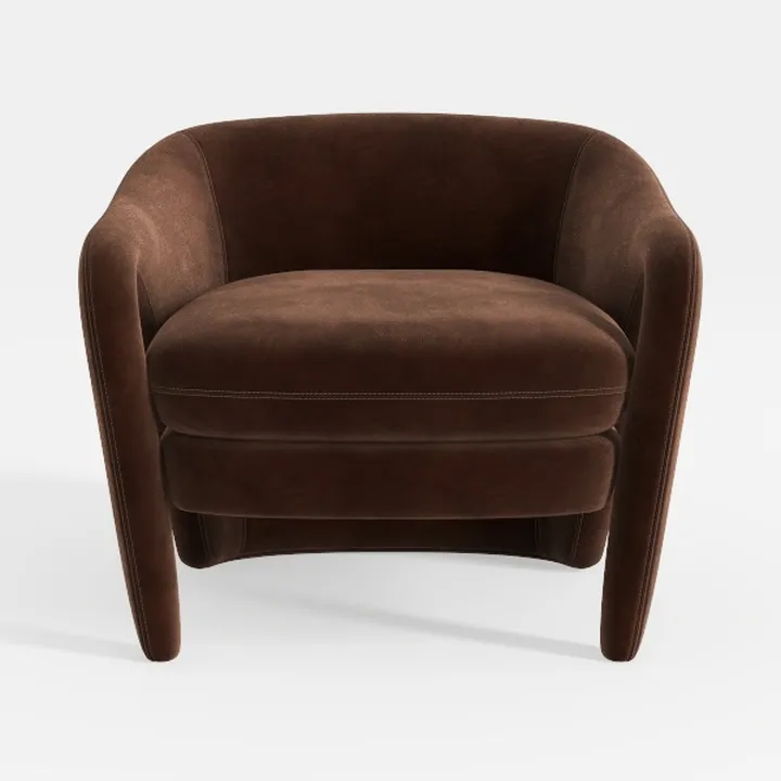 Minimalist Brown Velvet Accent Armchair 3D Model