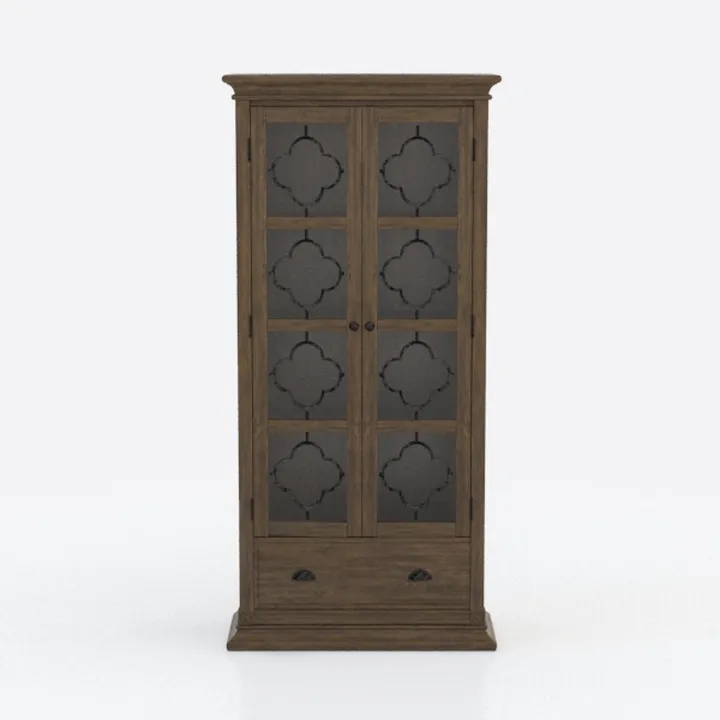 Rustic Solid Wood Glass Door Display Cabinet 3D Model