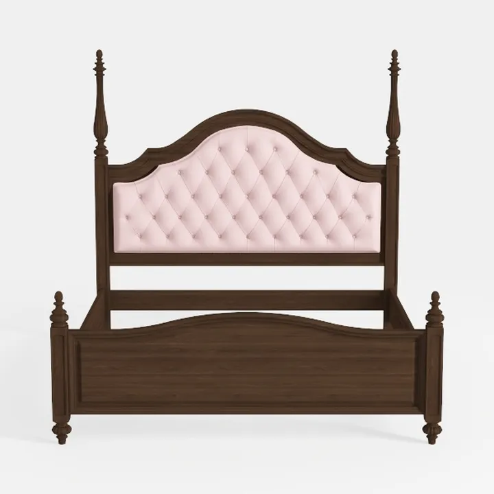 Wooden Bed Frame with Upholstered Headboard, King