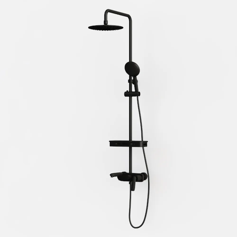 Shower System Black with Tub Spout, Stainless