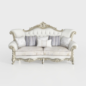 Baroque Luxury White Leather Fabric Wingback Sofa 3D Model