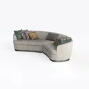 Modern Fabric Curved Sectional Sofa With Decorative Throw Pillows 3D Model Left 45 Degree View