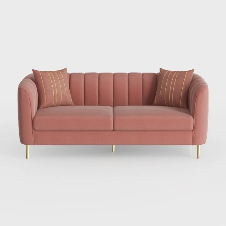 Contemporary Pink Velvet Tufted Loveseat Sofa with Gold Legs 3D Model